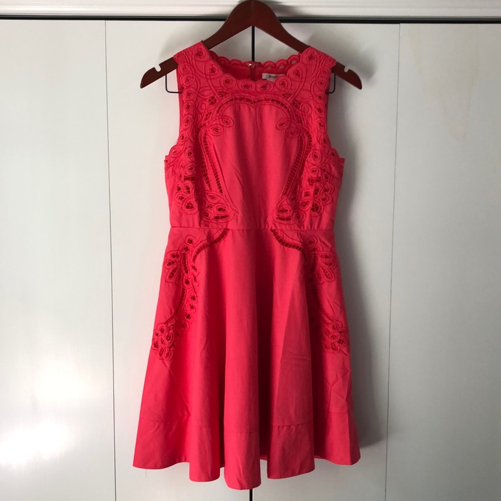 ESLEY ModCloth Coral Pink Embroidered Floral Sleeveless Fit and Flare Dress NWT